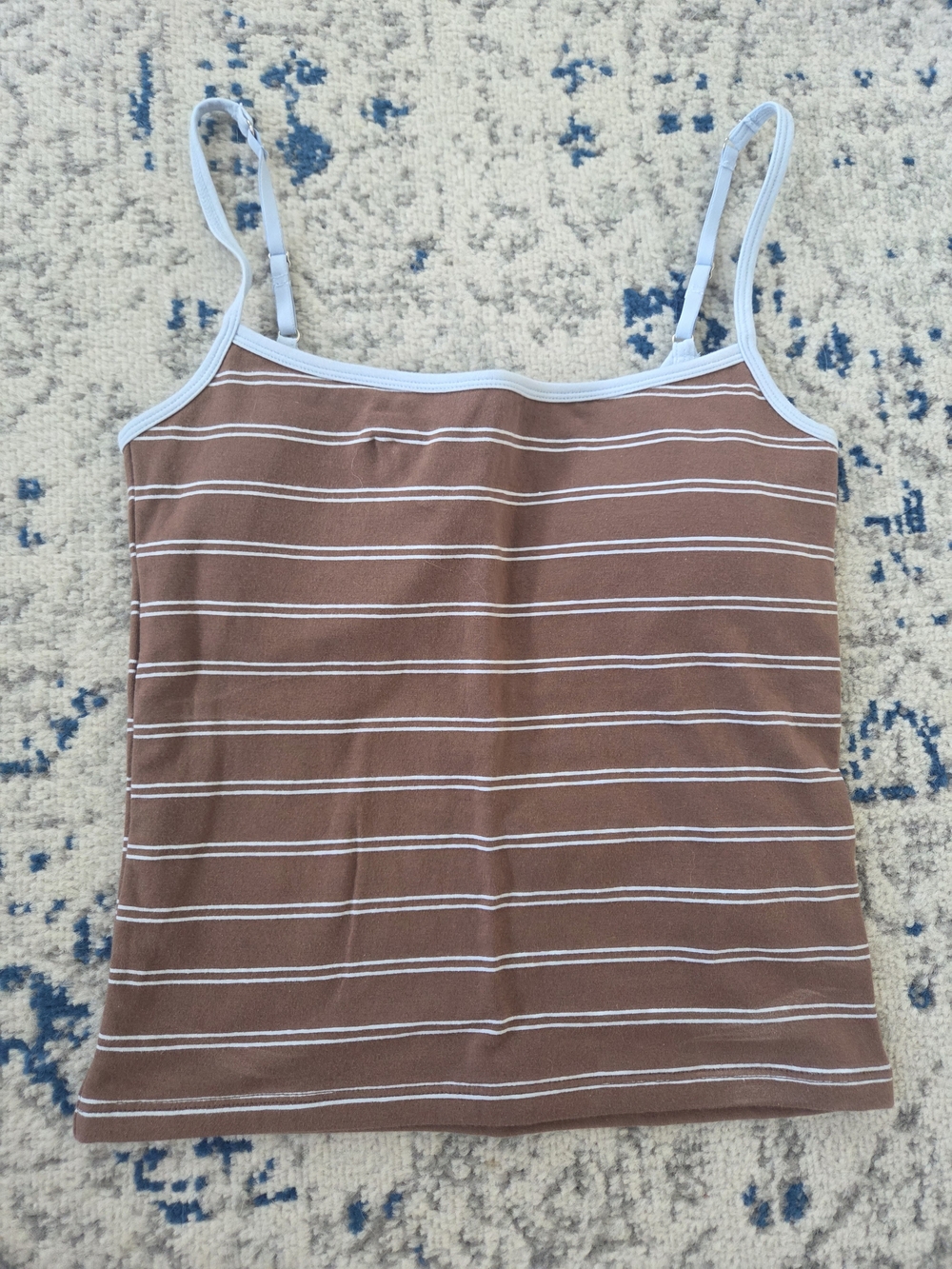 Abercrombie&Fitch Women’s Brown Striped Tank Top with Blue Trim Size Med